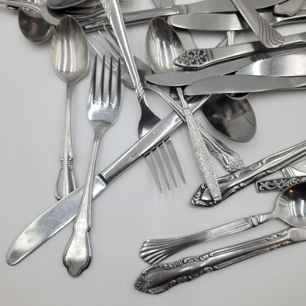 55pc Mixed Bulk LOT Stainless Steel Flatware Assorted Floral Ornate Crafts